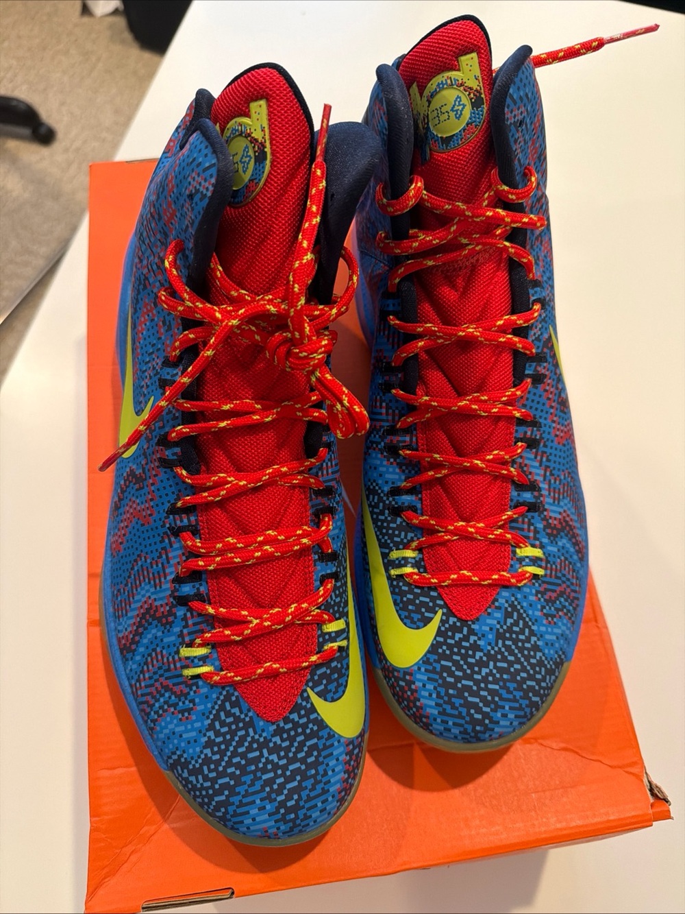 Nike KD5 Christmas - Size 13 High-Top Basketball Shoes - Blue/Red/Yellow